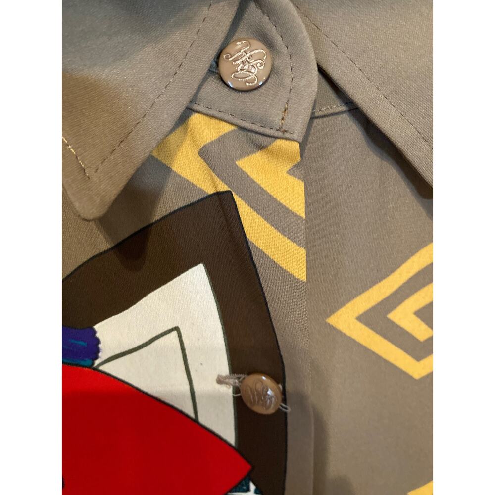 Italiya Japanese Label Midi Silk-like Pleated Dress Japanese Blockprint Sz S/M - Picture 7 of 11